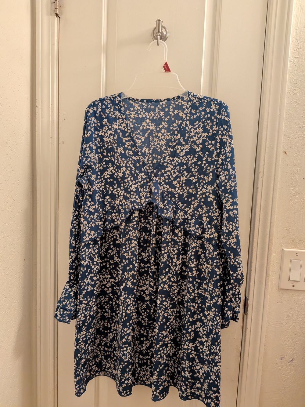 Blue Floral Long Sleeve Smock Dress